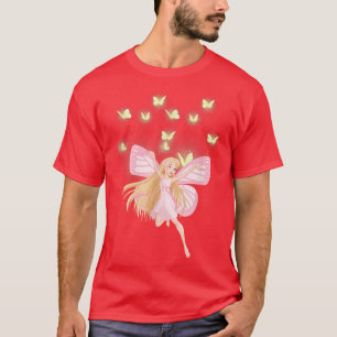 Camiseta Hadas rosas voladoras y mariposas amarillas