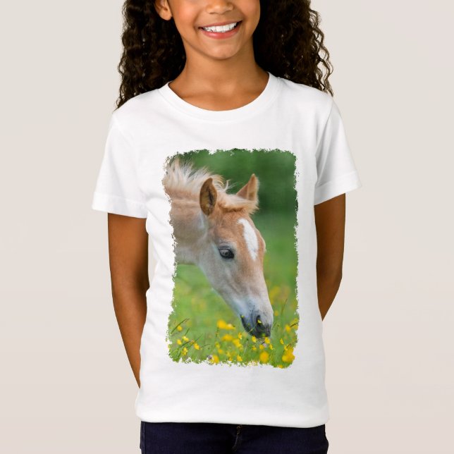 Camiseta Haflinger Horse Cute Foal Flowers Foto de chicas (Anverso)