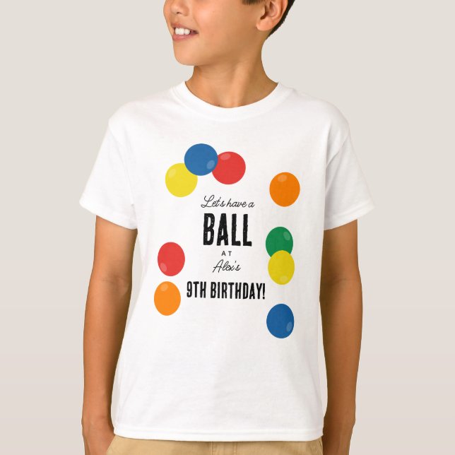 Camiseta Hagamos una fiesta de cumpleaños de bola colorida (Anverso)