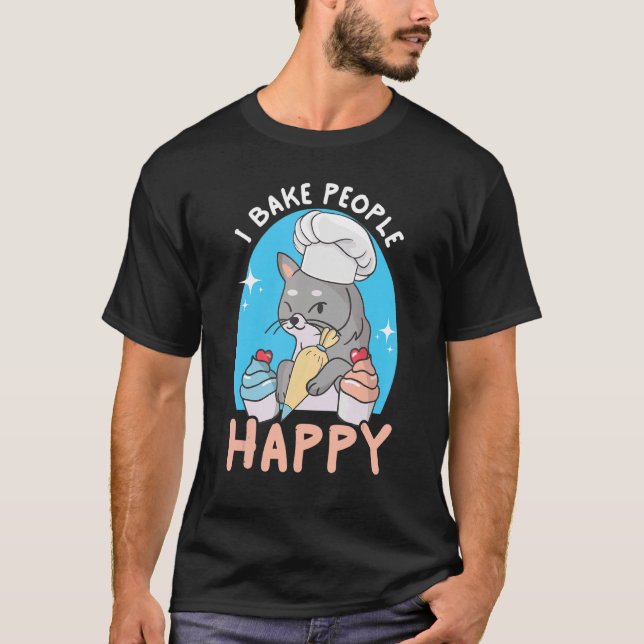 Camiseta Hago Gente Feliz Chef Feline Cat Baking Cupcak (Anverso)