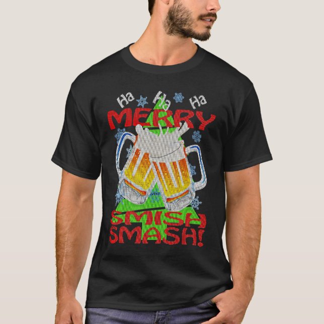 Camiseta HaHaHa MERRY SMISHSMASH   Holiday Beer Drinking (Anverso)
