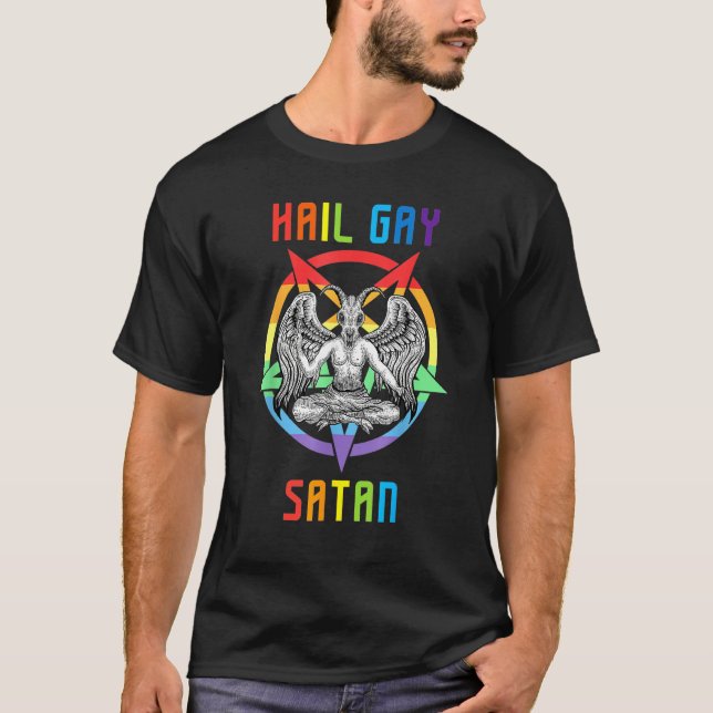 Camiseta Hail Gay Satan LGBT Goth Gay Pride Baphomet (Anverso)