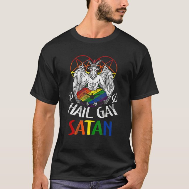 Camiseta Hail Gay-Satan LGBT Goth Gay Pride Baphomet Celebr (Anverso)