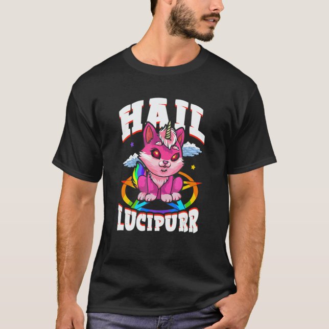 Camiseta Hail Lucipurr Cat Rainbow Unicorn Kitty Satanic (Anverso)
