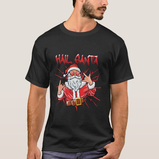 Camiseta Hail Santa Heavy Solstice Rock Rolker Christm (Anverso)