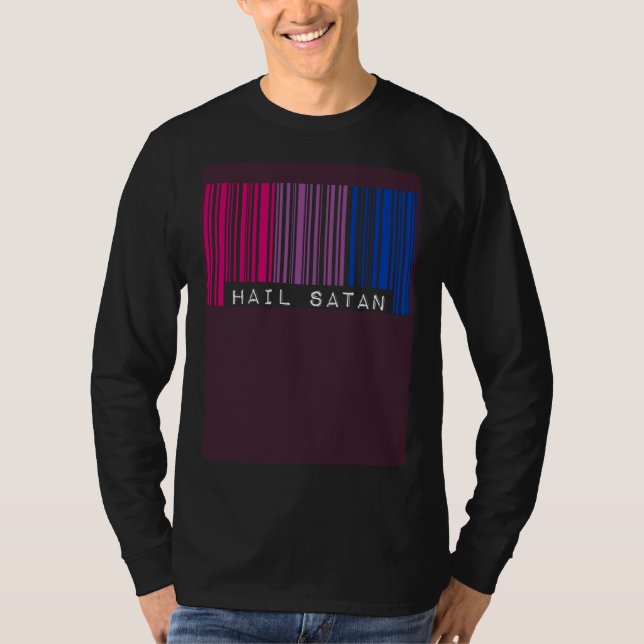 Camiseta Hail Satan Bisexual Pride Flag Barcode Satanist Eq (Anverso)