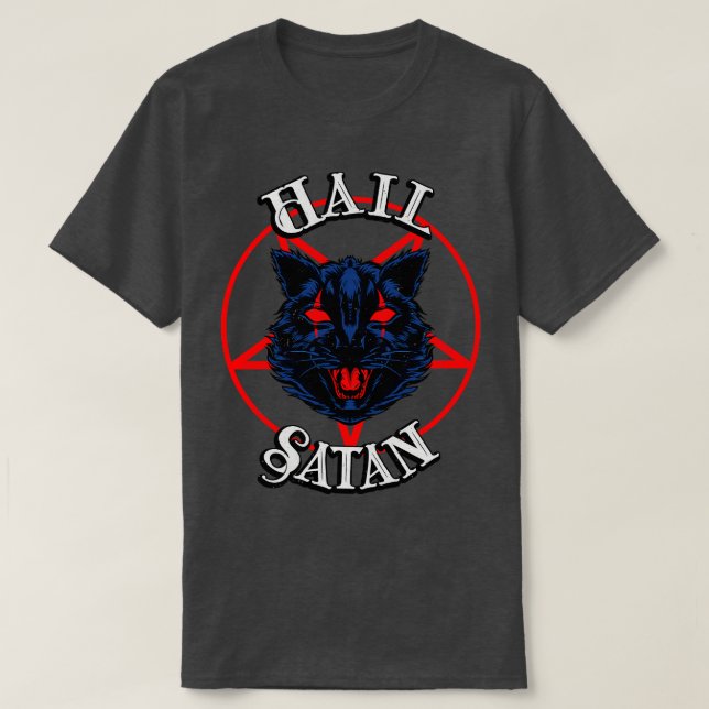 Camiseta Hail Satan Demon Cat Black Occulty Kitty (Diseño del anverso)