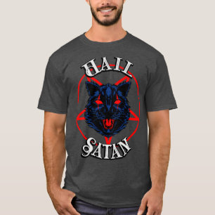 Camiseta Hail Satan Demon Cat Black Occulty Kitty