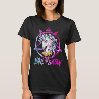 Camiseta Hail Satan Muerte de Unicornio Rave Arcoiris Metal