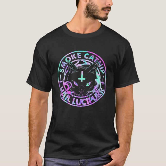 Camiseta Hail Satan Smoke Catnip Hail Lucipurr Satanic Blac (Anverso)