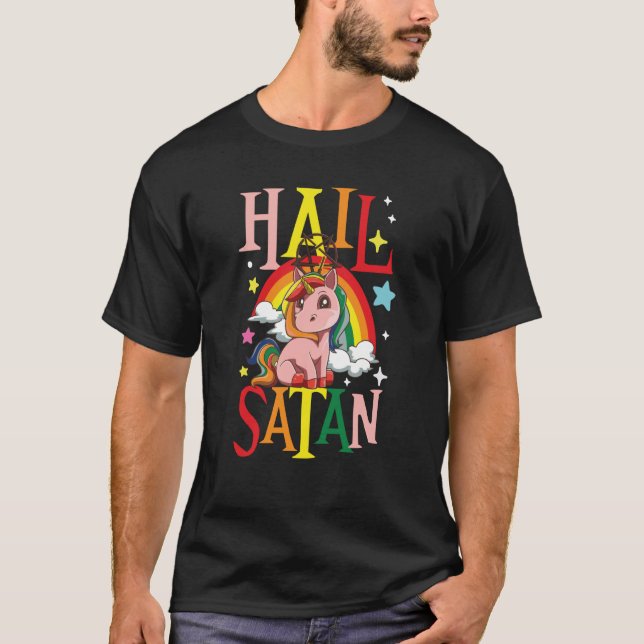 Camiseta Hail Satan Unicorn Rainbow (Anverso)