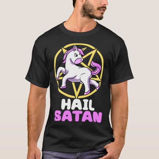 Camiseta Hail Satan Unicorn Satan Demon Devil Gothic Hell P (Anverso)