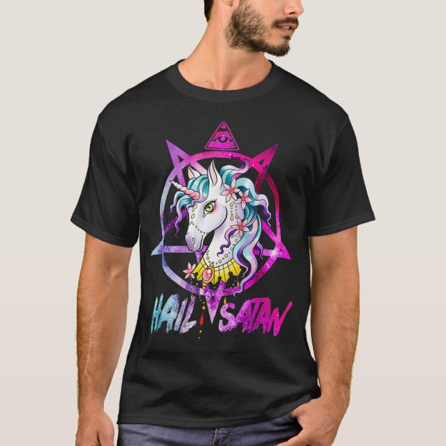 Camiseta Hail Satanás: Muerte de unicornio Hombres Metaliza (Anverso)