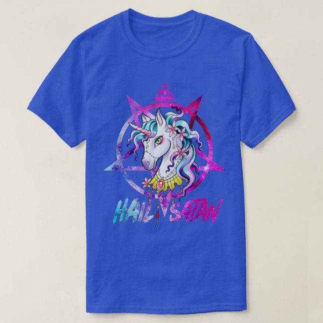Camiseta Hail Satanás Muerte de Unicornio Hombres Metalizad (Diseño del anverso)