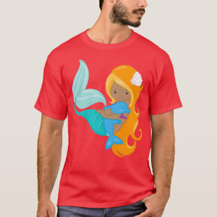 Camiseta Hair Dolphin, Naranja de sirenas afroamericana