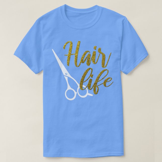 Camiseta Hair Life Hairdresser Scissors Gold Purpurina Rega (Diseño del anverso)