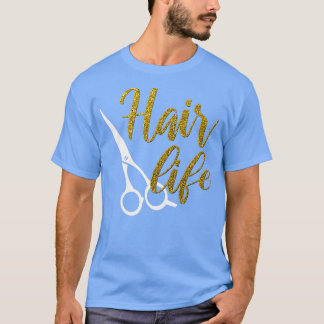 Camiseta Hair Life Hairdresser Scissors Gold Purpurina Rega