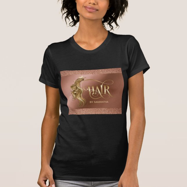 Camiseta Hair salon extensión de pelo peluca rosa oro (Anverso)