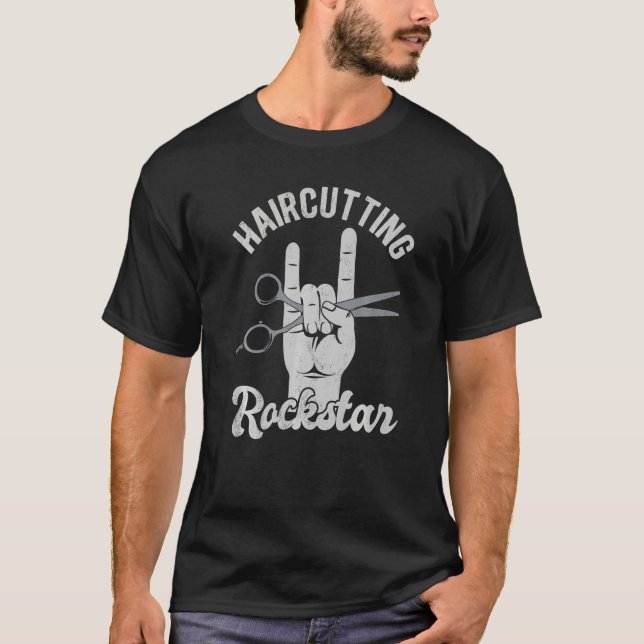 Camiseta Haircut rockstar, tijeras graciosas de peluquero, (Anverso)