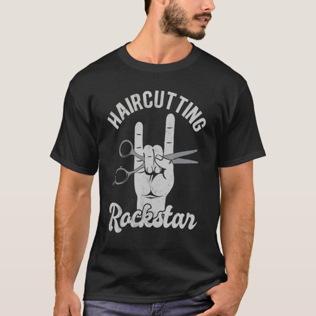 Camiseta Haircut rockstar, tijeras graciosas de peluquero, (Anverso)