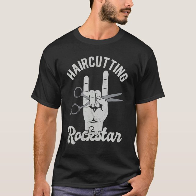 Camiseta Haircutting rockstar, funny hairdresser scissors,  (Anverso)