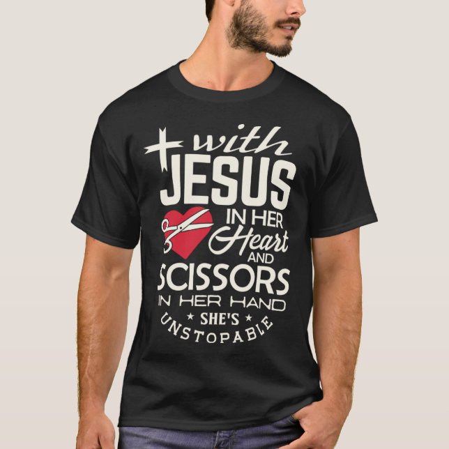 Camiseta Hairdresser  Jesus in her Heart hairstylist Christ (Anverso)