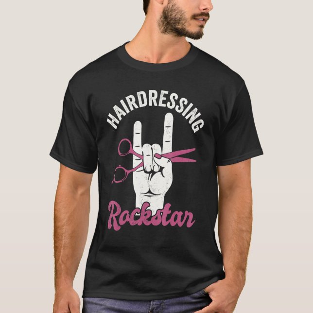 Camiseta Hairdressing rockstar, funny hair stylist, retro h (Anverso)