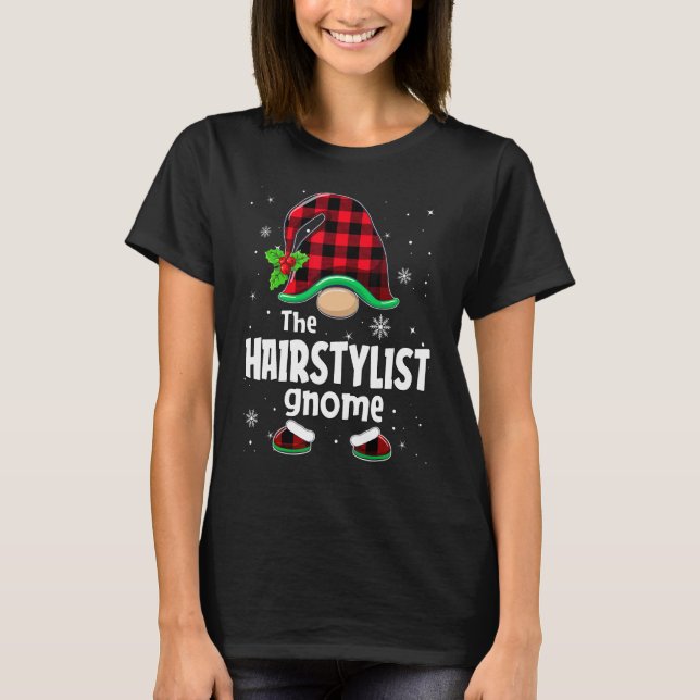 Camiseta Hairstylist Gnome Buffalo Plaid Christmas Matching (Anverso)