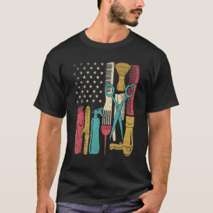 Camiseta Hairstylista Tools USA Flag Haircutter Barber Hair