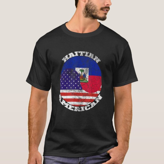 Camiseta Haiti and the American flag, Half Haitian Half Ame (Anverso)