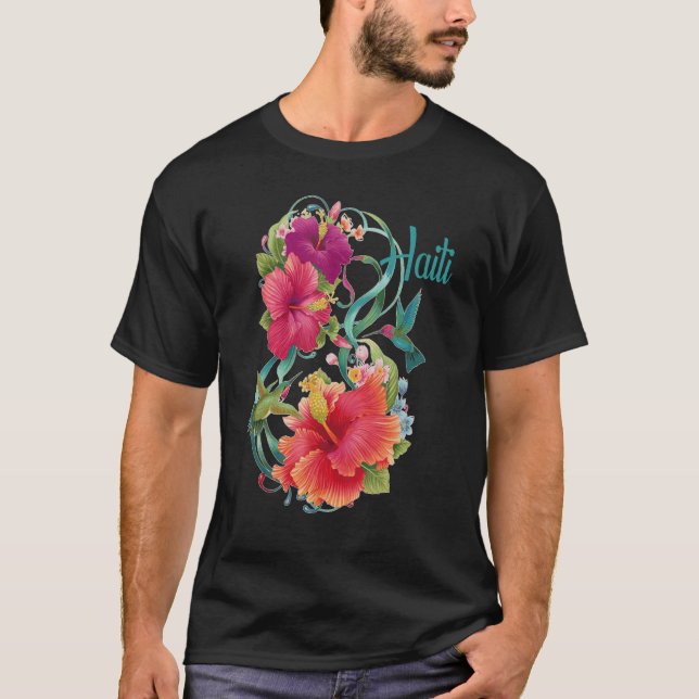 Camiseta Haiti National Flower Hibiscus Birds Lakay (Anverso)