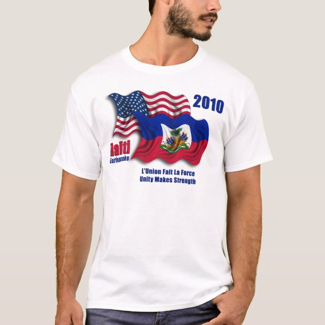 Camiseta Haitiano y banderas que agitan americanas para (Anverso)