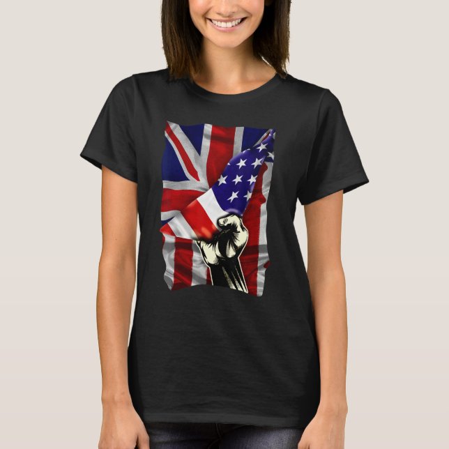 Camiseta Half American Flag British ROOTS USA Flag United K (Anverso)