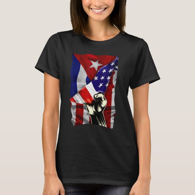 Camiseta Half American Flag Cuban ROOTS USA Flag Cuba DNA (Anverso)