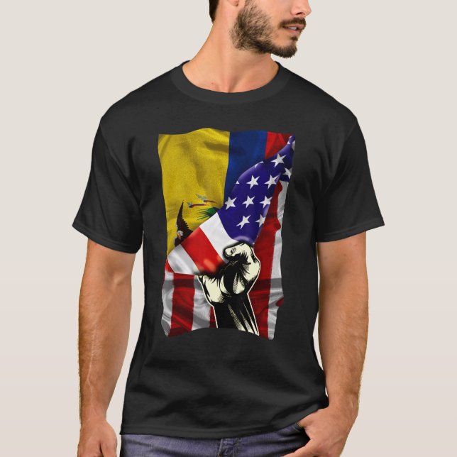 Camiseta Half American Flag Ecuadorian ROOTS USA Flag Ecuad (Anverso)