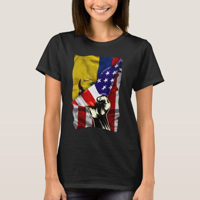 Camiseta Half American Flag Ecuadorian ROOTS USA Flag Ecuad (Anverso)