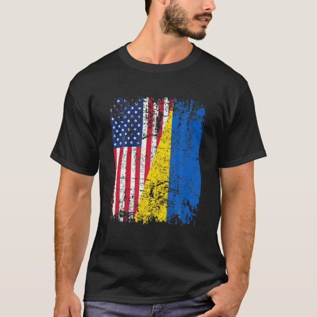 Camiseta Half American Flag Ukraine Ukrainian Lover Retro V (Anverso)