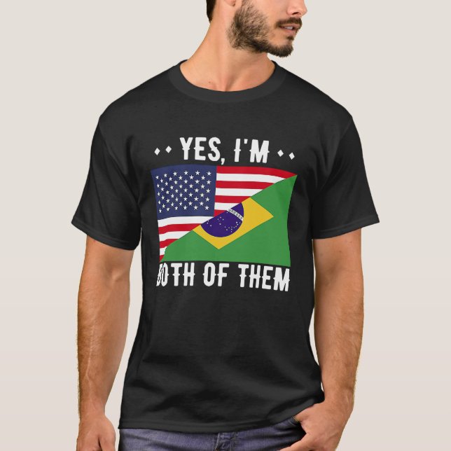 Camiseta Half American Half Brazilian USA Brazil Flag (Anverso)