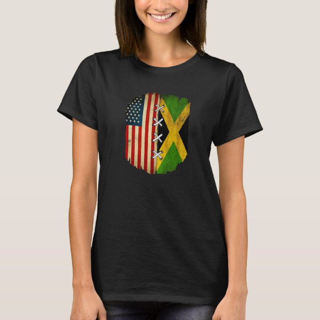 Camiseta Half American Half Jamaican USA Flag Jamaica Flag  (Anverso)