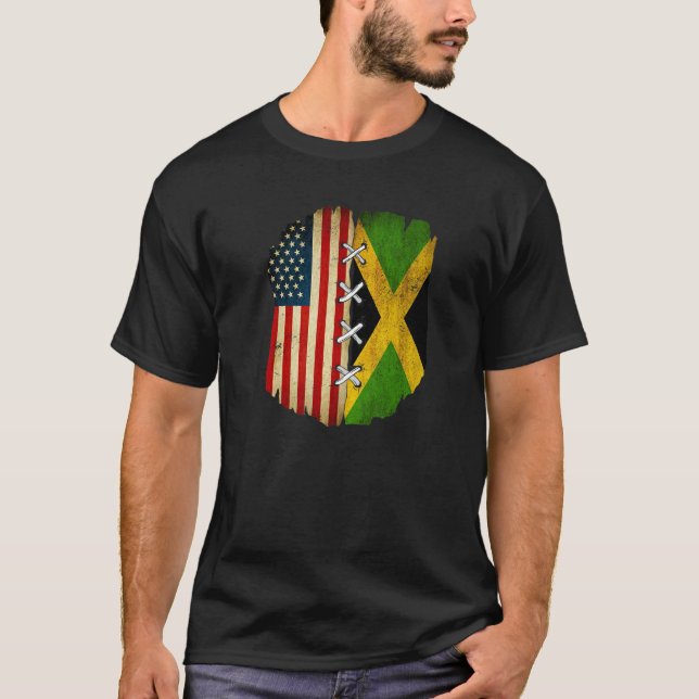 Camiseta Half American Half Jamaican USA Flag Jamaica Flag  (Anverso)