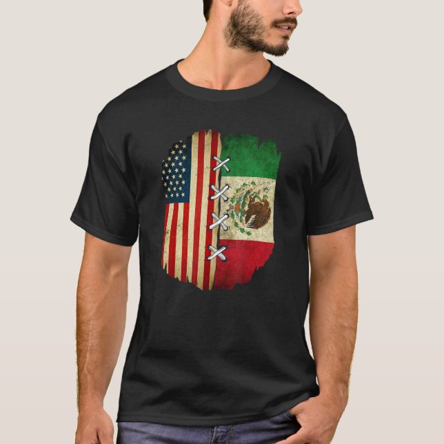Camiseta Half American Half Mexican USA Flag Mexico Flag (Anverso)