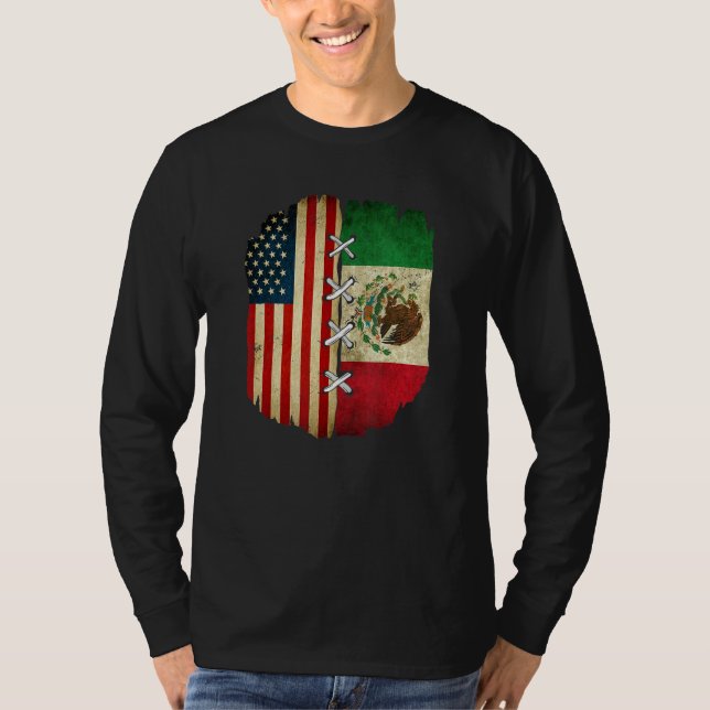Camiseta Half American Half Mexican USA Flag Mexico Flag (Anverso)