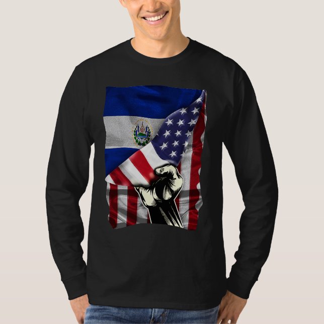 Camiseta Half American Half Salvadoran ROOTS USA Flag El Sa (Anverso)