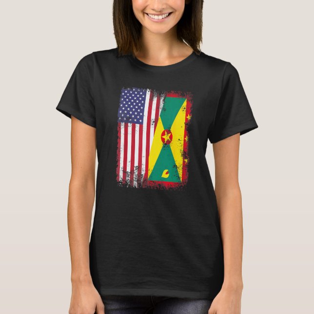 Camiseta Half Grenadian Flag Vintage Grenada Usa (Anverso)