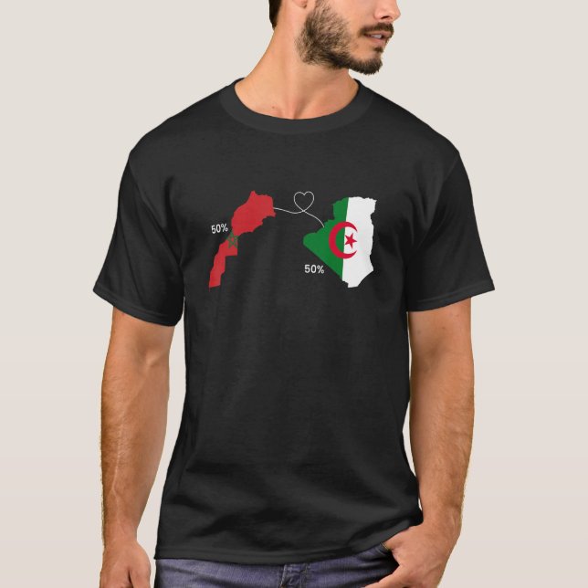 Camiseta Half Morocco Half Algeria Heart Flag Map Moroccan  (Anverso)