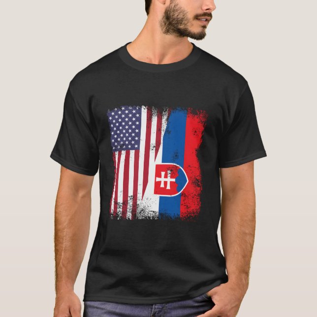 Camiseta Half Slovak Slovakian Flag- Slovakia Usa (Anverso)