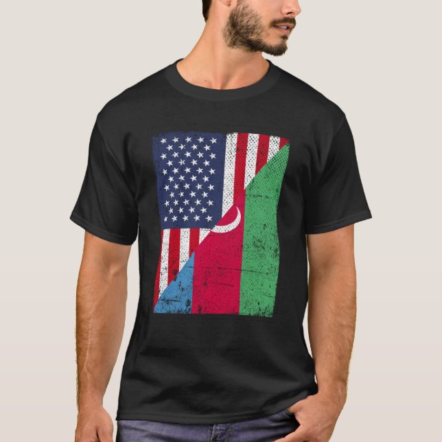 Camiseta Half USA Flag Half Azerbaijan Flag American Azerba (Anverso)