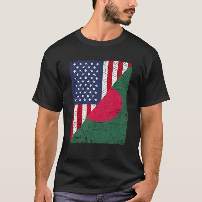 Camiseta Half USA Flag Half Bangladesh Flag American Bangla (Anverso)