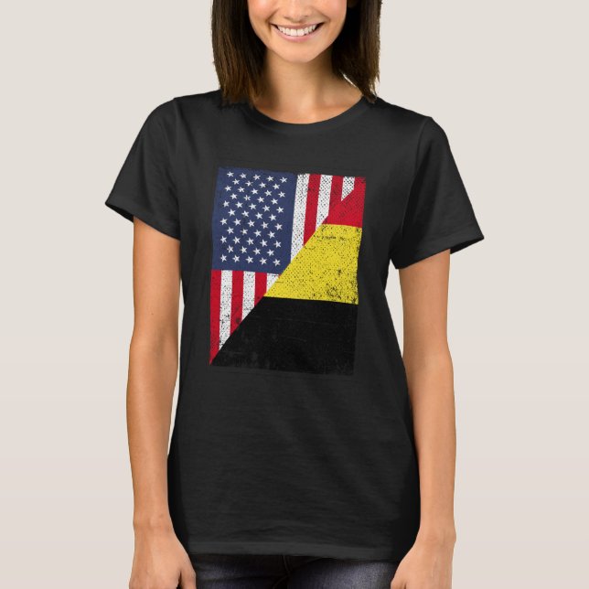 Camiseta Half USA Flag Half Belgium Flag American Belgian (Anverso)