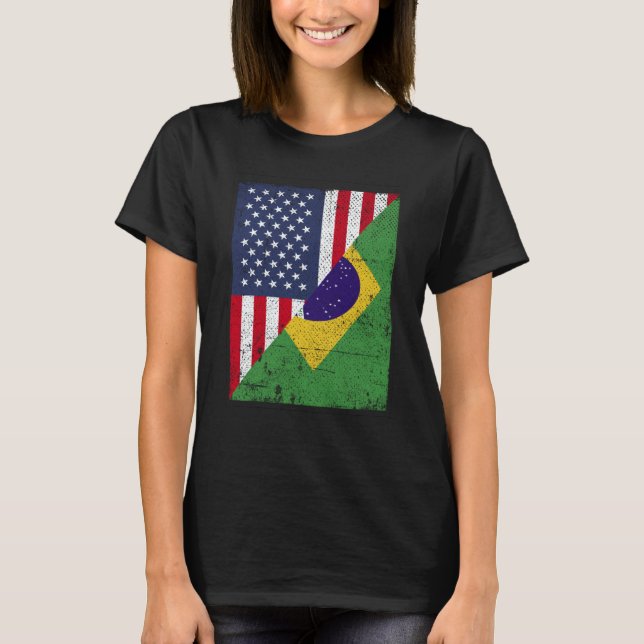 Camiseta Half USA Flag Half Brazil Flag American Brazilian (Anverso)